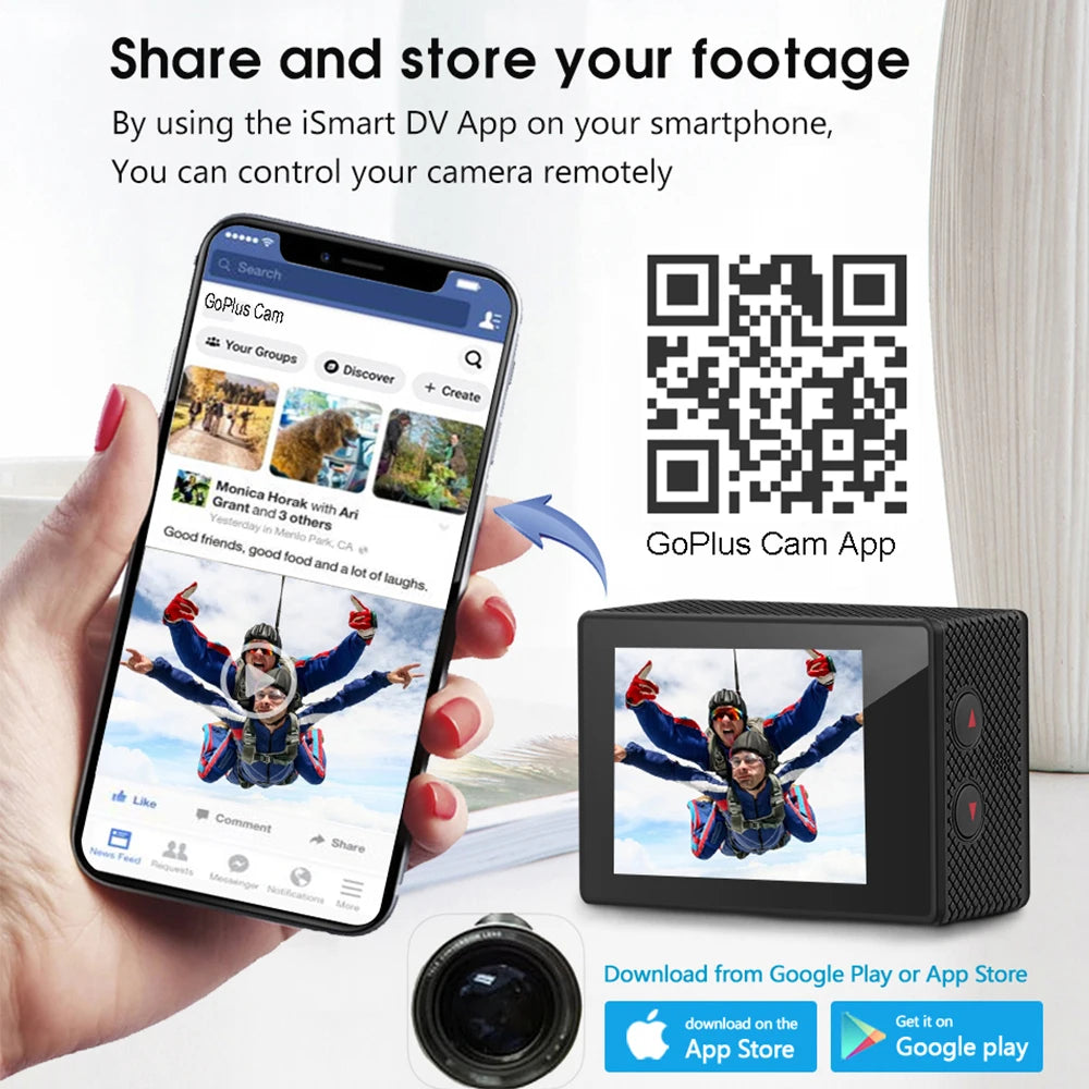 Ultra HD 4K Action Camera H9R WiFi 12MP 2" LCD 30M  Waterproof 170D Remote Control Helmet Bicycle Video Camera Outdoor Sport Cam