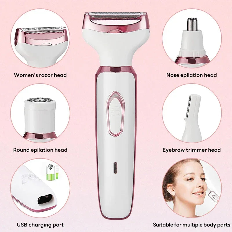 4 in 1 Electric Epilator Bikini Eyebrow Nose Women Lady Facial Hair Removal Trimmer Face Body Painless Female Shaver Depilator