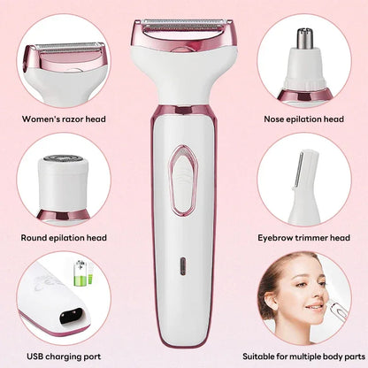 4 in 1 Electric Epilator Bikini Eyebrow Nose Women Lady Facial Hair Removal Trimmer Face Body Painless Female Shaver Depilator