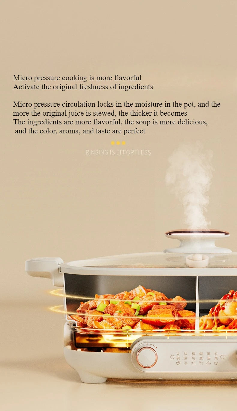 220V Non Stick Electric Hotpot Household Mandarin Duck Split Multi Functional  Electric Boiling Pot