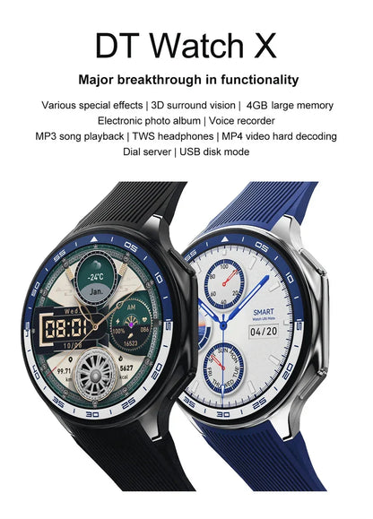 DT Watch X 4G Memory For OPPO Smart Watch Music Video Bluetooth Call IP68 Waterproof AMOLED Smartwatch For TWS Earphones 2026New