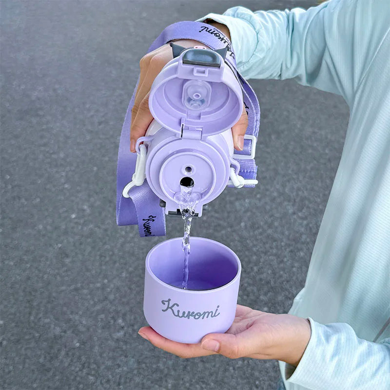 1pc Kuromi Stainless Steel Cute Insulated Cup - 500ML with Crossbody Strap, Portable Water Bottle for Outdoor Sports