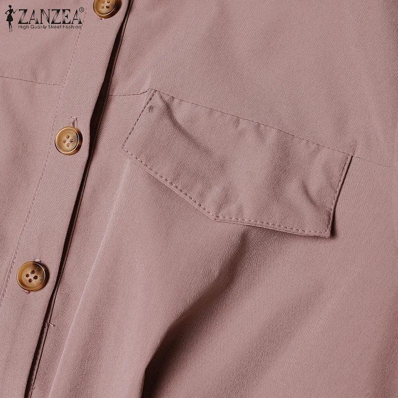 ZANZEA Women Lapel Long Sleeve Vestidos 2025 Spring Solid Work Dresses Casual Waisted No Belted Robe Office Lady Midi Spilt Robe