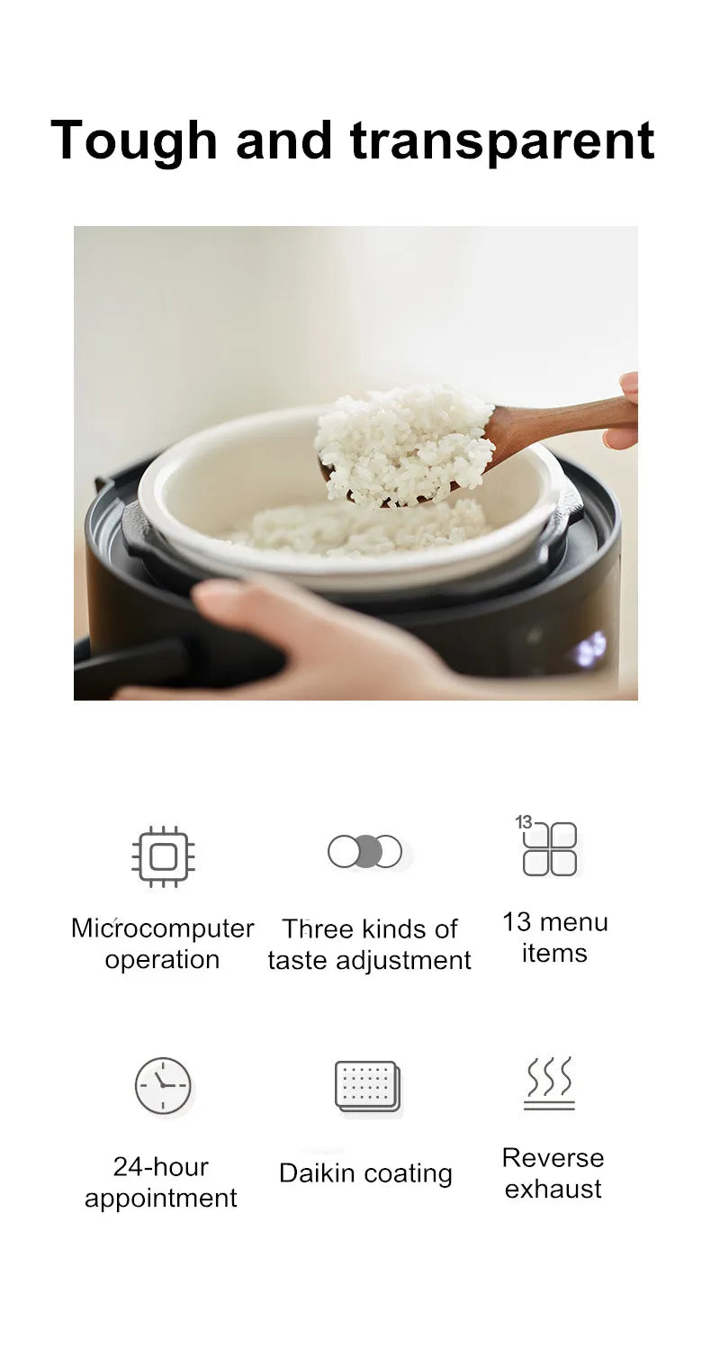 750W 2L Electric Rice Cooker Ceramic Glaze Pot 24H Pressure Cooker Multifunctional Automatic Rice Cooker for Small Kitchens
