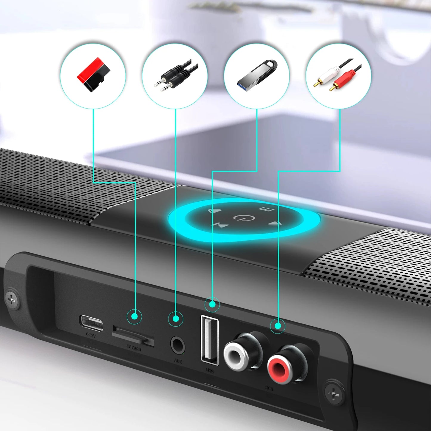 HOMEFISH BS-20  RGB Ambient Light Bluetooth Speaker 6 EQ Sound Effects 4 Speakers Supports TF, USB, AUX, RCA, Bluetooth, FM