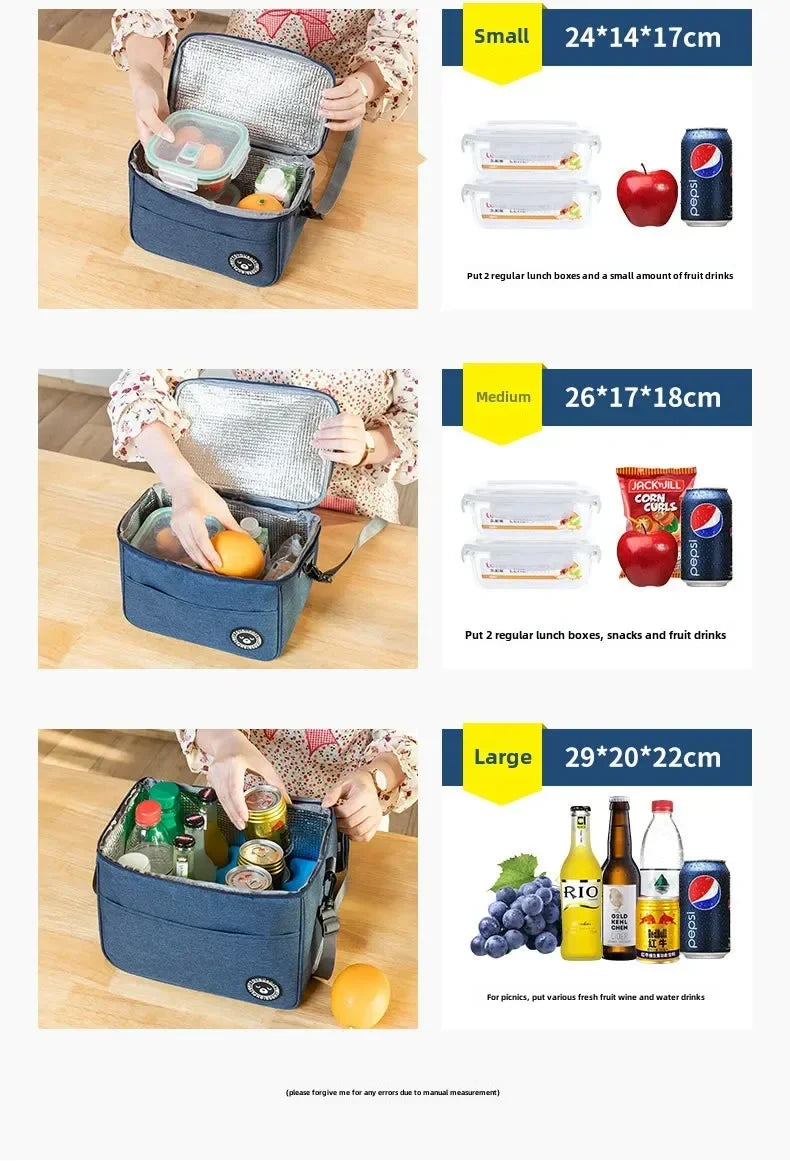 Portable Lunch Bag Food Thermal Box Waterproof Office Cooler Lunchbox With Shoulder Strap Insulated Case Essential for picnics