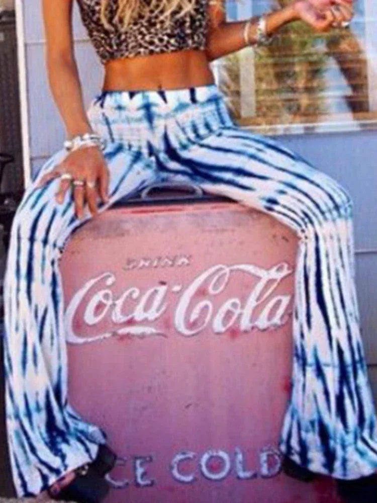 2023 Brown Leopard Y2K Joggers Women High Waist Flare Pants Double Layer Mesh Girl Aesthetic Tie Dye Trousers Female Sweatpants
