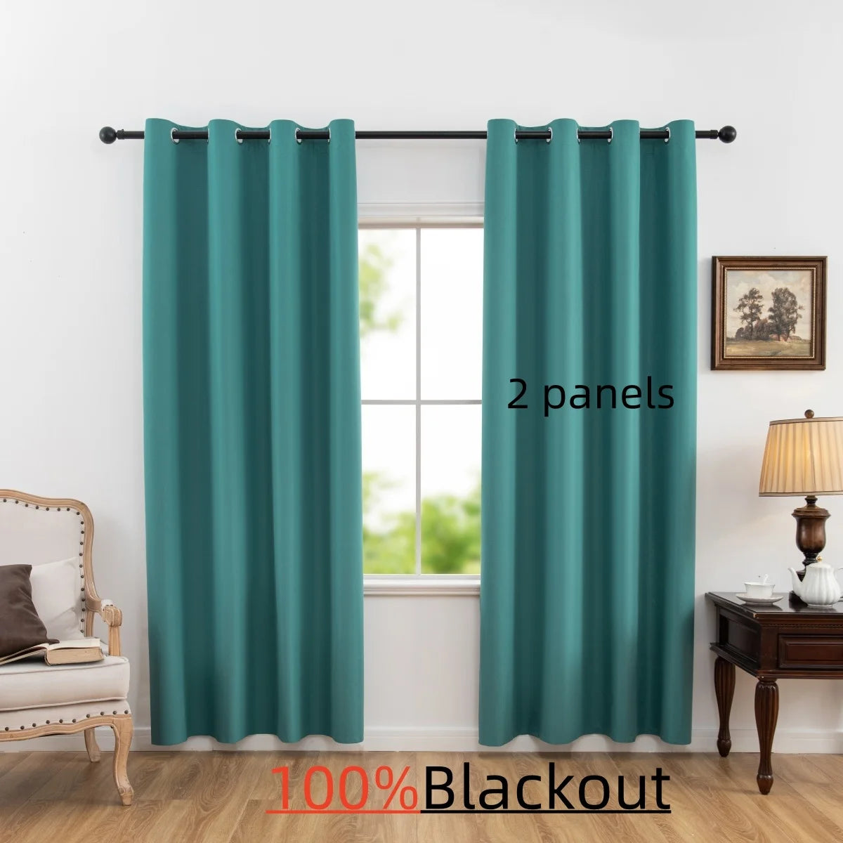 2panels Solid 100% Blackout Curtain - Curtains for Bedroom, Living Room Decor - UV Protection, Easy Sliding and Stylish Design