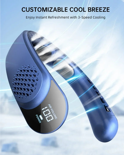 Portable Neck Fan 3-speed 4000mAh USB Charging Fast Cooling Multifunctional Digital Display Air Conditioner Outdoor Neck Fan