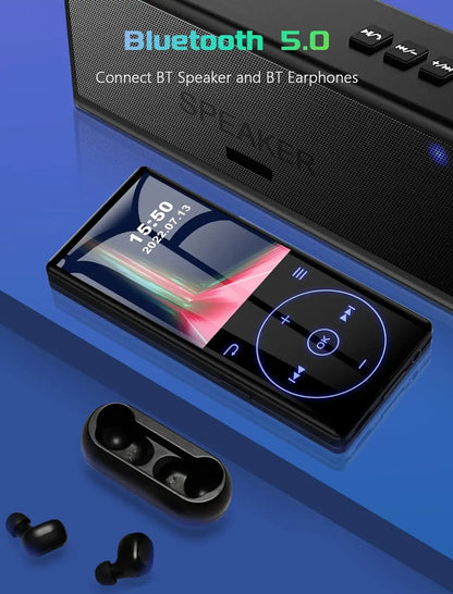 128GB MP3 Player: Portable Music Player with Bluetooth 5.2 HiFi Sound Shuffle Single Loop FM Radio Built-in HD Speaker Voice Rec