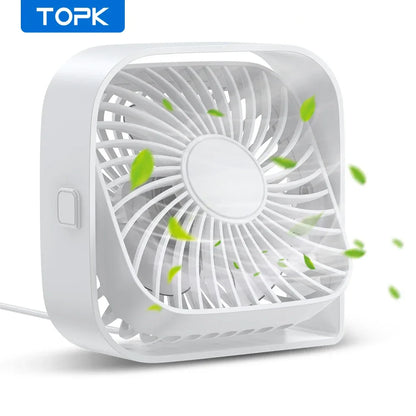 TOPK Mini Portable Fan USB Desk Fan Table Strong Airflow &Quiet Operation 3 Speed Wind 360°Rotatable Standing fans for room Home