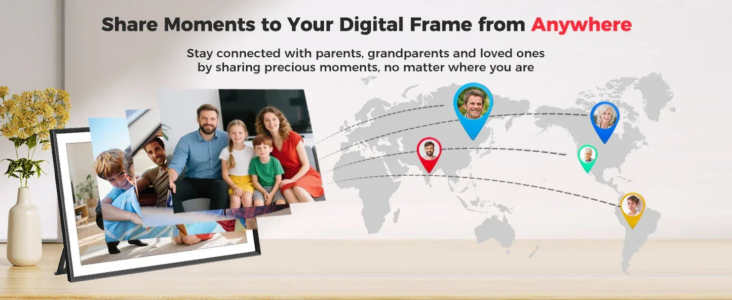 FRAMEO 15.6 Inch 32GB Large Digital Photo Frame, Digital Picture Frame WiFi, IPS HD Touch Screen, Photo Frame with Auto-Rotate