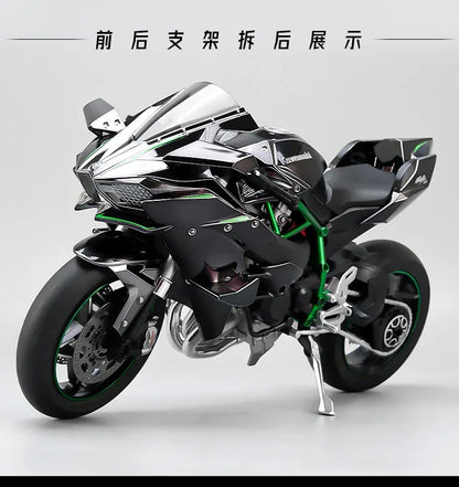 Large 1:6 Kawasaki H2R Bootable Sprayable Dynamic High Precision Alloy Motorcycle Model Diecast Sound Light Christmas Gift Box D