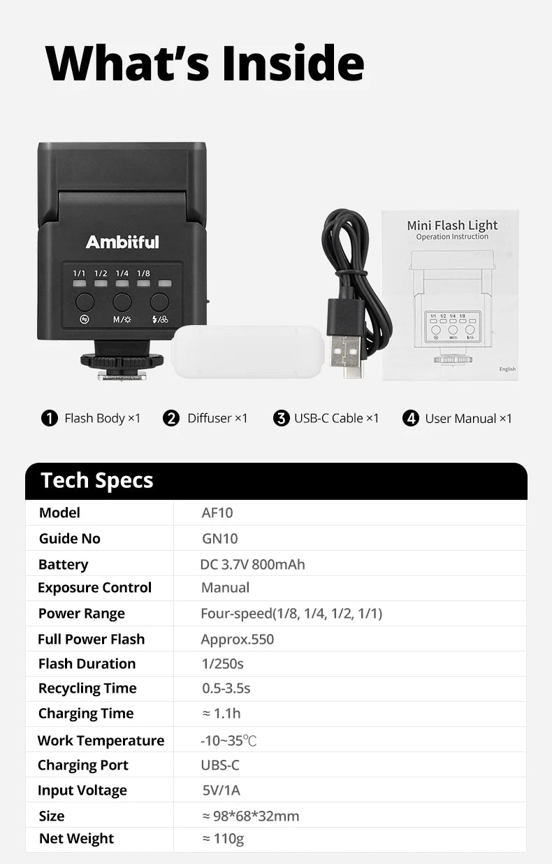 AMBITFUL AF10 Mini Camera Flash Speedlite On-top Flashlight For Sony Canon PENTAX Nikon FUJIFILM OLYMPUS
