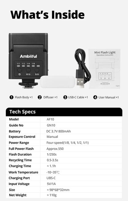 AMBITFUL AF10 Mini Camera Flash Speedlite On-top Flashlight For Sony Canon PENTAX Nikon FUJIFILM OLYMPUS