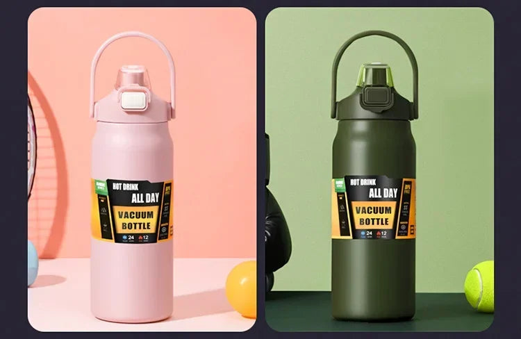 Outdoor Thermos Portable 304 Stainless Steel Thermal Mug, Vacuum Flask Cold & Hot Sports Water Bottle with Straw