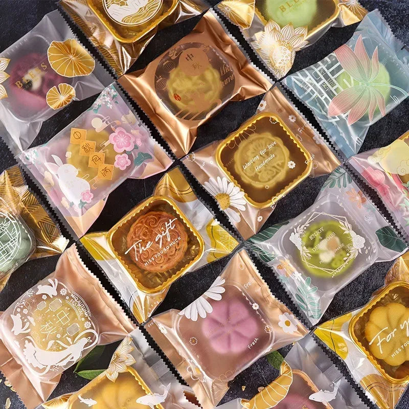 100Pcs Mooncake Wrapping Bag Machine Seal Plastic Bags For Egg Yolk Cookie Packaging Mid-Autumn Festival Party Decor Supplies