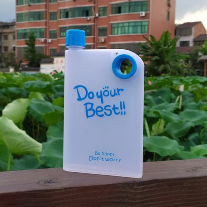 380ML Transparent Flat Water Bottle Plastic Travel Bicycle Drinking Cup Reusable Portable Water Bottle