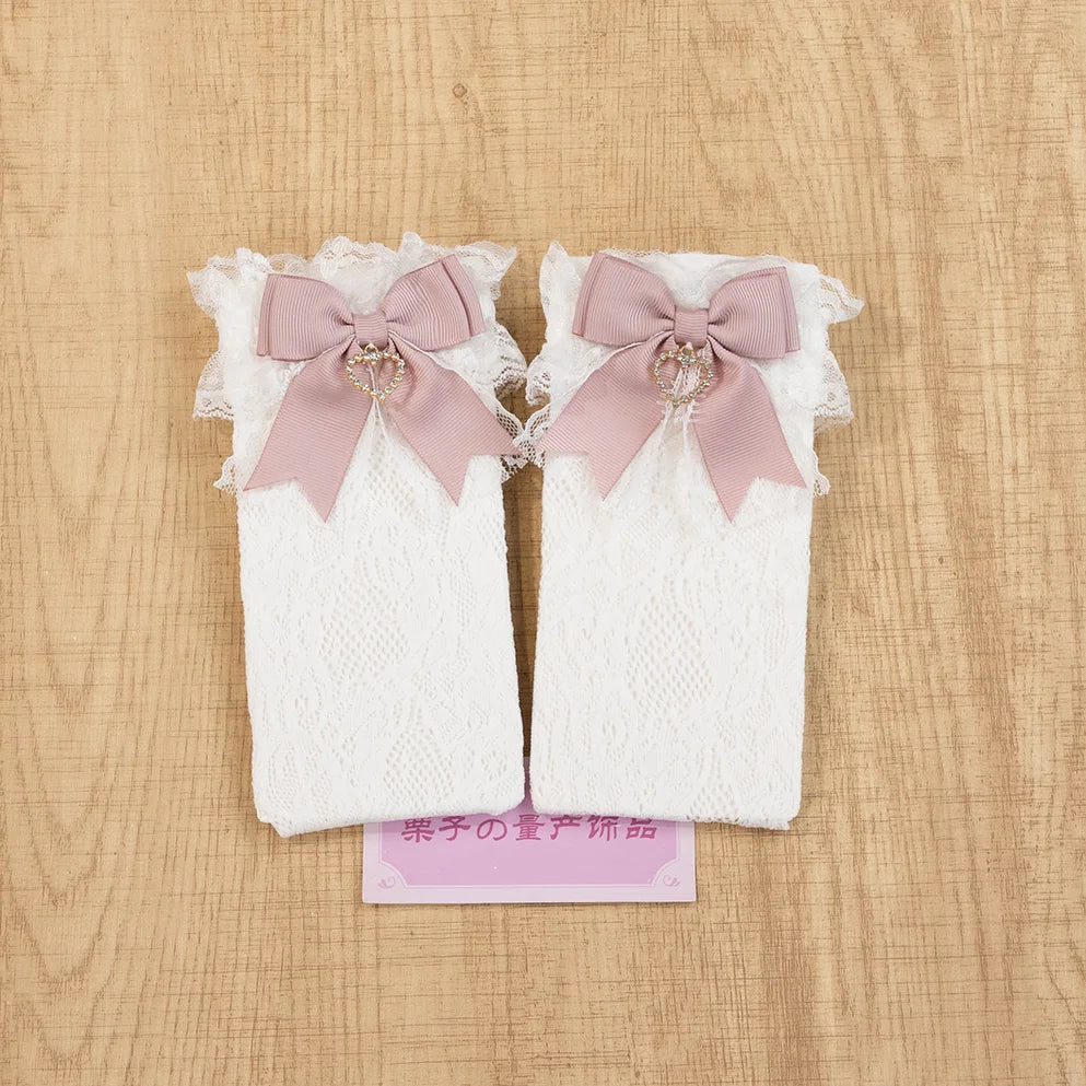 JK Lolita Lace Stockings Bow Knot Sweet Socks Female Long Stocking Teen Uniform Calf Socks Student Cute JK Socks