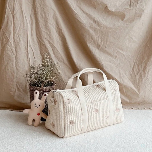 Embroidered Travel Bag Large Capacity Lightweight Foldable Duffle Weekender Tote Handheld Shoulder Crossbody Boston Carry-On Bag