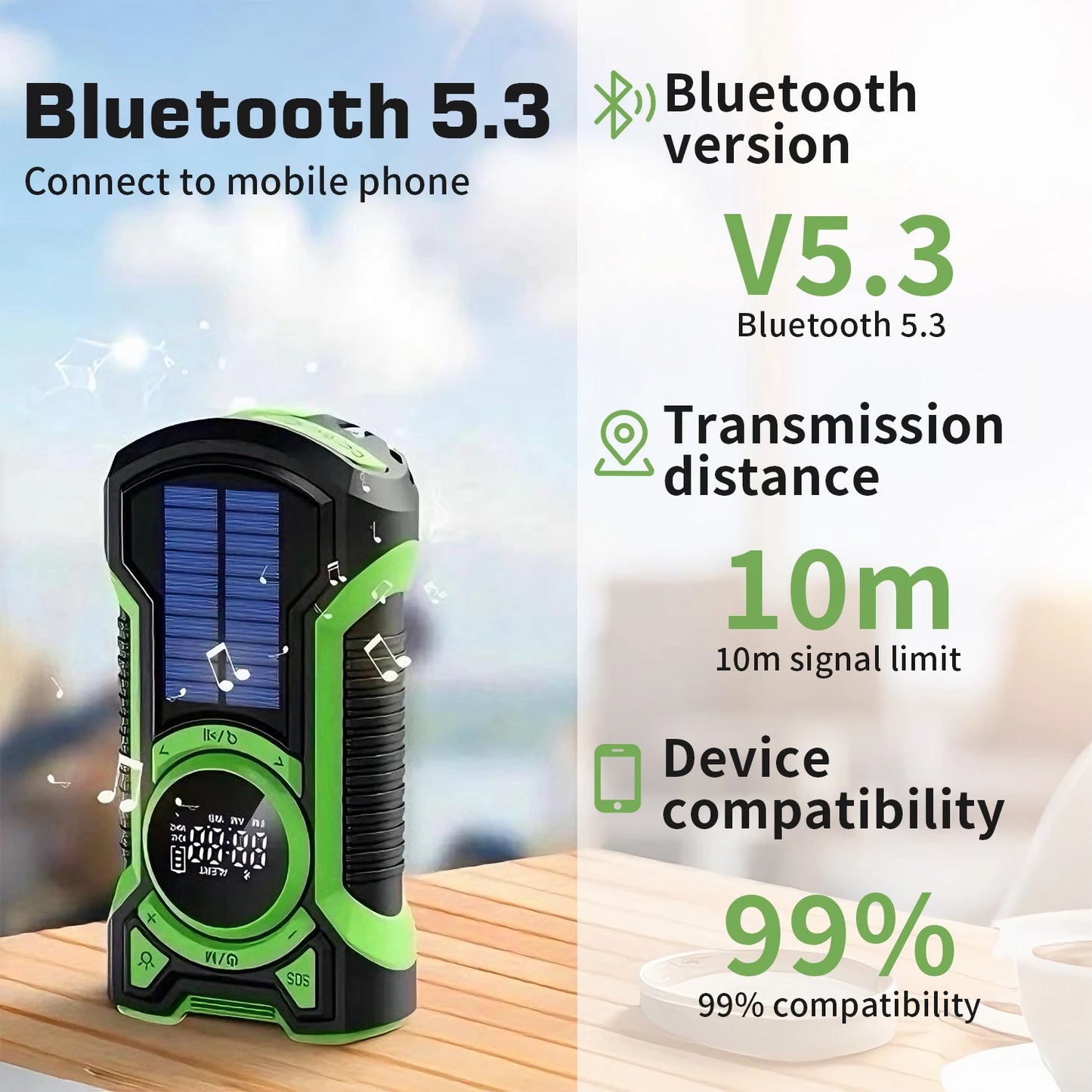 Emergency Crank Solar Radio 5000mAh Rechargeable Battery Portable AM/FM Radio with Bluetooth Auto Scan Waterproof LED Flashlight