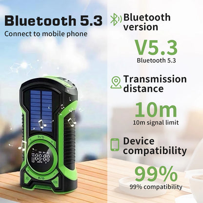 Emergency Crank Solar Radio 5000mAh Rechargeable Battery Portable AM/FM Radio with Bluetooth Auto Scan Waterproof LED Flashlight
