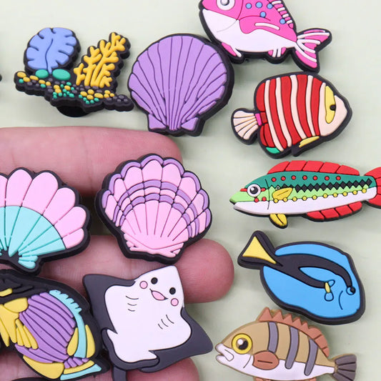 1-27Pcs Mix Colorful Sea Fishes Shell Coral PVC Conch Shoe Charms Accessories Kids Buckle Fit Party Present by PDG ibma