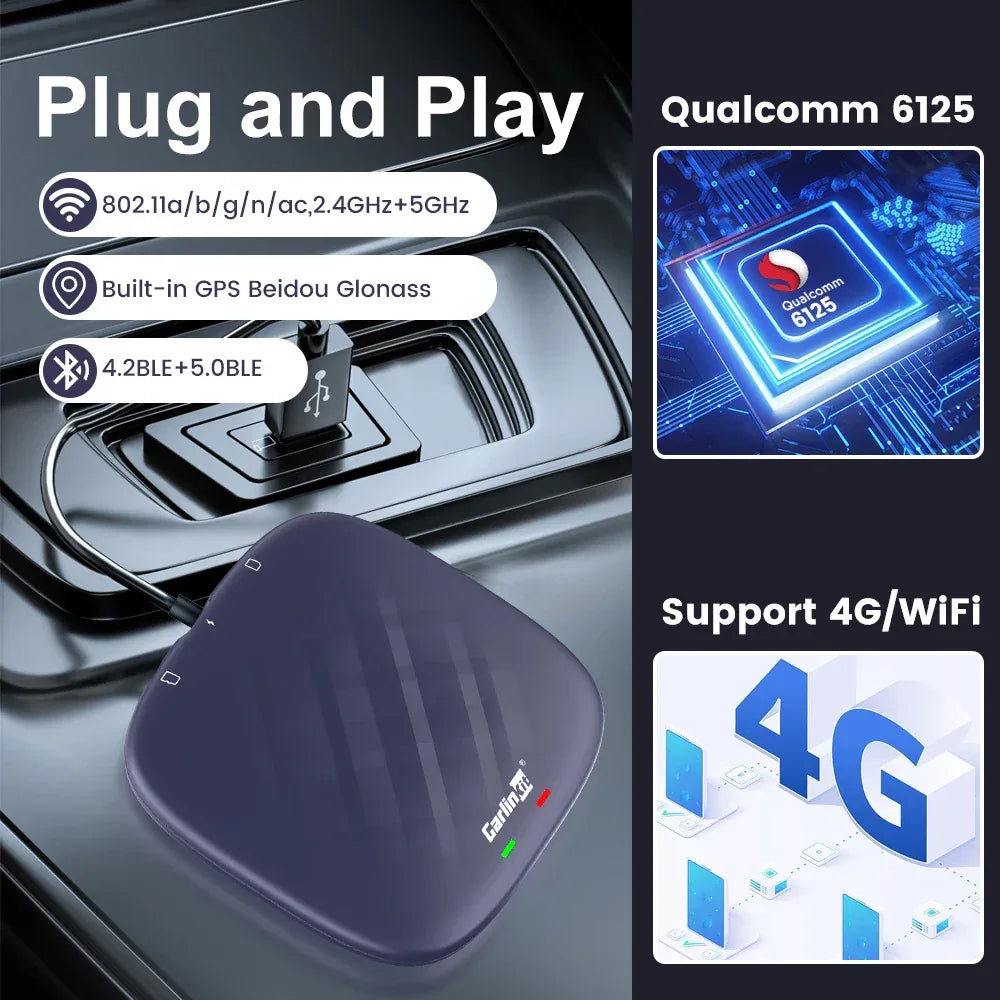 CarlinKit CarPlay Ai Box Android 13 Plus QCM6125 8-core Wireless Android Auto& CarPlay Car USB Adapter FOTA Upgrade For Netflix