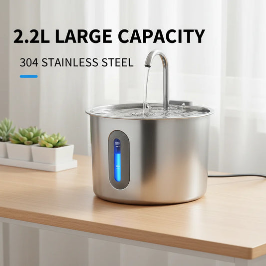 Stainless Steel Cat & Dog Water Fountain 2.2L Ultra Quiet USB Powered Automatic Pet Drinking Fountain Durable for Indoor Pets by PDG ibma