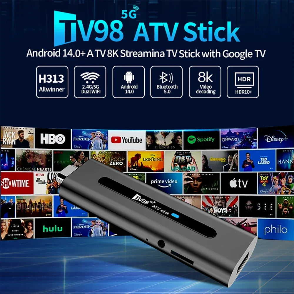 Android TV Stick Set Top Box 8K Dual WiFi 6 Quad Core BT5.0 HDR+10 Google Assistant for Netflix YouTube iptv H313 Media Player
