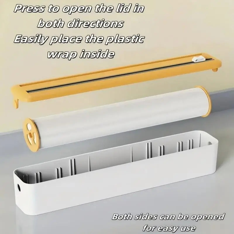 Large Size Plastic Wrap Dispenser with Cutter, Dual Slide Cutting Multifunctional Foil & Parchment Paper Cutter, Reusable Kitchen Film Sealing Machine, Compatible with Plastic Wrap, Aluminum Foil, Baking Paper & Wax Paper, Du