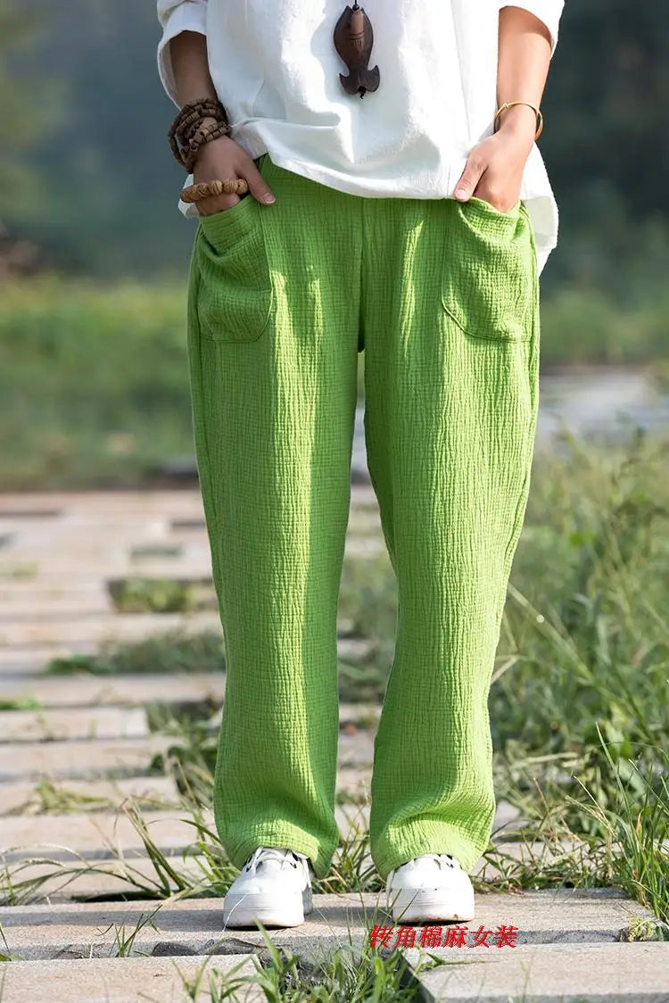 2024 Spring Women' Fashion comfortable cotton linen pants Plus size Women pleated Autumn pants with pockets 5XL 6XL pantalones
