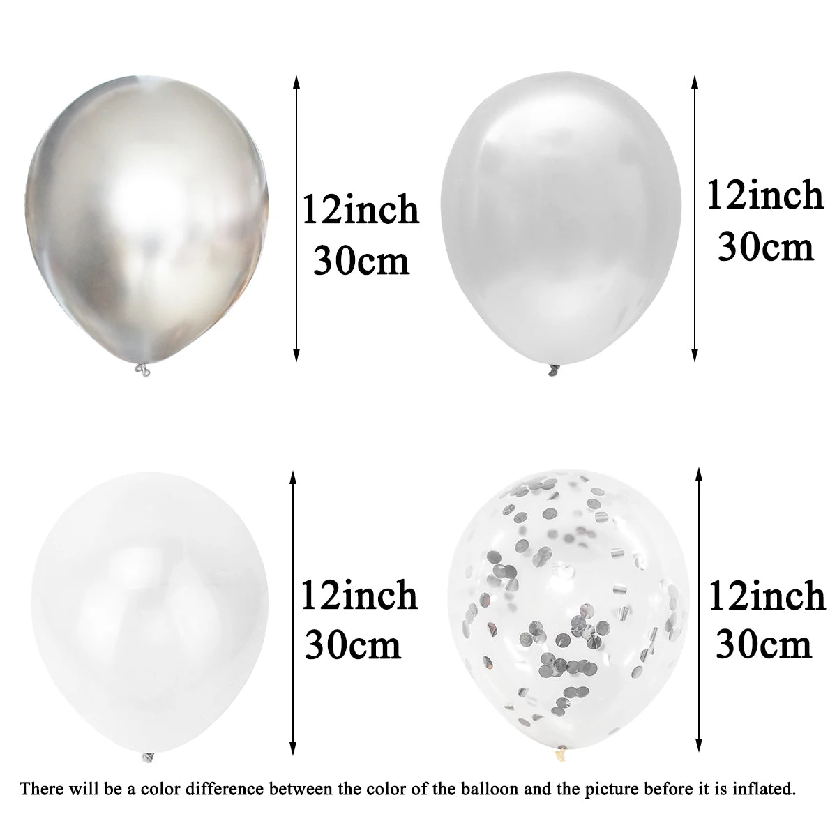 40 ballons en latex argentés de 30 cm (12 pouces) à confettis mélangés, pour anniversaire (garçon/fille), fête d'adulte (homme/femme), remise de diplômes et Nouvel An.