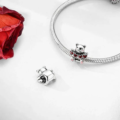 925 Silver Valentine's Day Charms Bead Sparkling Sweet Heart Rose Bear Charm Fit Original Bracelet Bangle Woman DIY Jewelry Gift