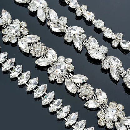 QIAO 90cm Rhinestone Crystal Chain Diamante Lace Diamond Trim Ribbon Necklace Applique Gem Sparkle Wedding Dress for DIY Craft
