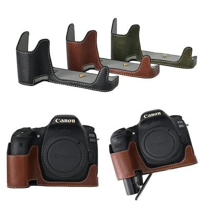Camera Half Case  PU Leather   for Canon EOS 60D 70D 80D 90D Bottom Opening Magnetic Cover With Shoulder Strap