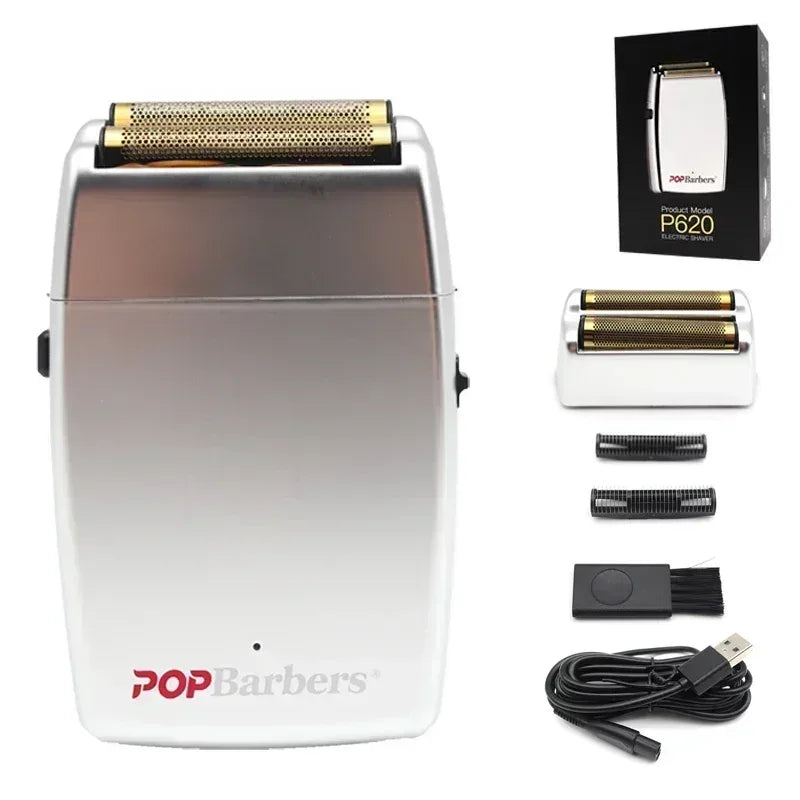 11000 RPM POP Barbers P620 Professional Electric Men's Beard Trimmer Double Foil Shaver Electric Shaver USB Hair Cutting Machine