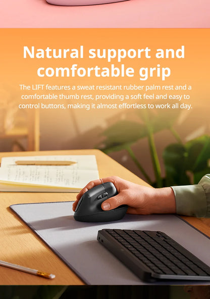 Logitech Lift Vertical Mouse  Ergonomic Wireless With Silent Click Bluetooth/Usb Dual Mode For Pc Laptop Tablet Wrist Pain