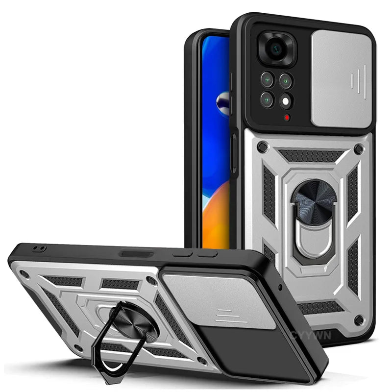 Slide Camera Lens Protector Armor Case For Redmi Note 13 12 11 10 Pro Plus 10s 11s 12s 13C 12C Military Grade Bumpers Ring Cover