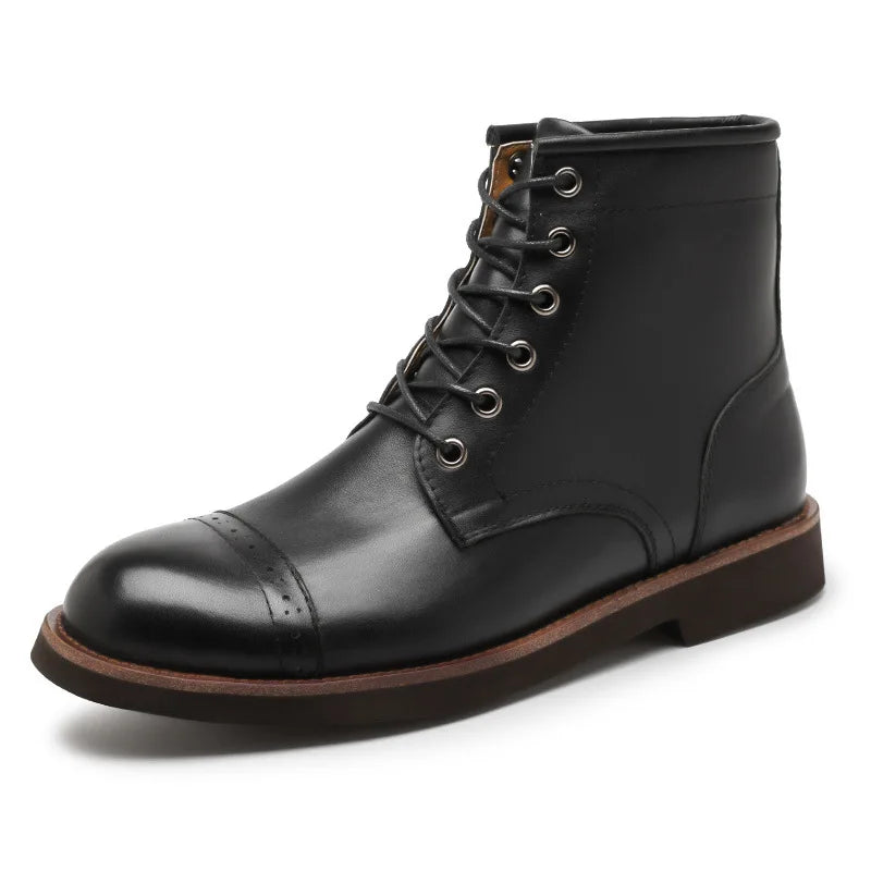 Men Boots 2025 American style Comfortable Fashion Leather Boots Lace up men's short boots motorcycle boots