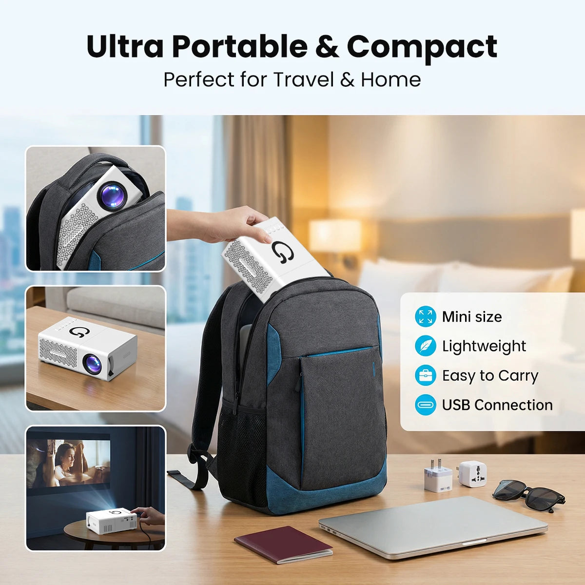 Mini Portable LED Projector | Home Theater & Outdoor Cinema Supports 4K