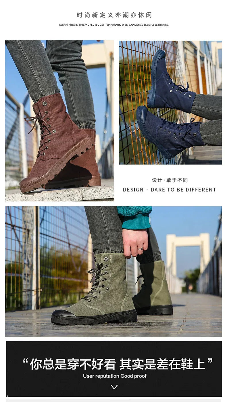 2024 Men's Fashion Canvas Shoes Spring and Autumn Outdoor Shoes Thick-soled High-top Shoes Cuff Shoes Fashion Sports Shoes