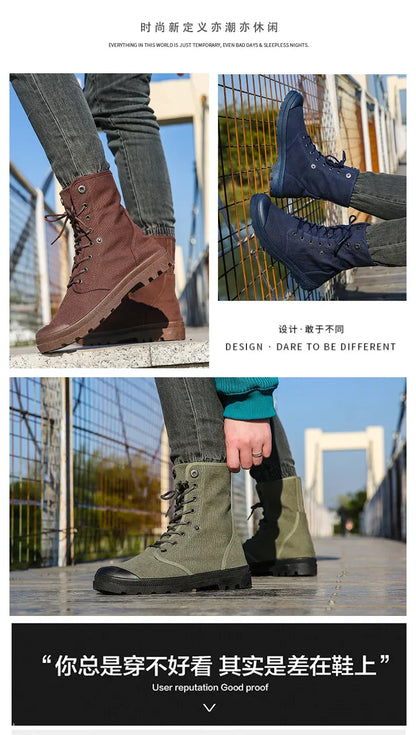 2024 Men's Fashion Canvas Shoes Spring and Autumn Outdoor Shoes Thick-soled High-top Shoes Cuff Shoes Fashion Sports Shoes