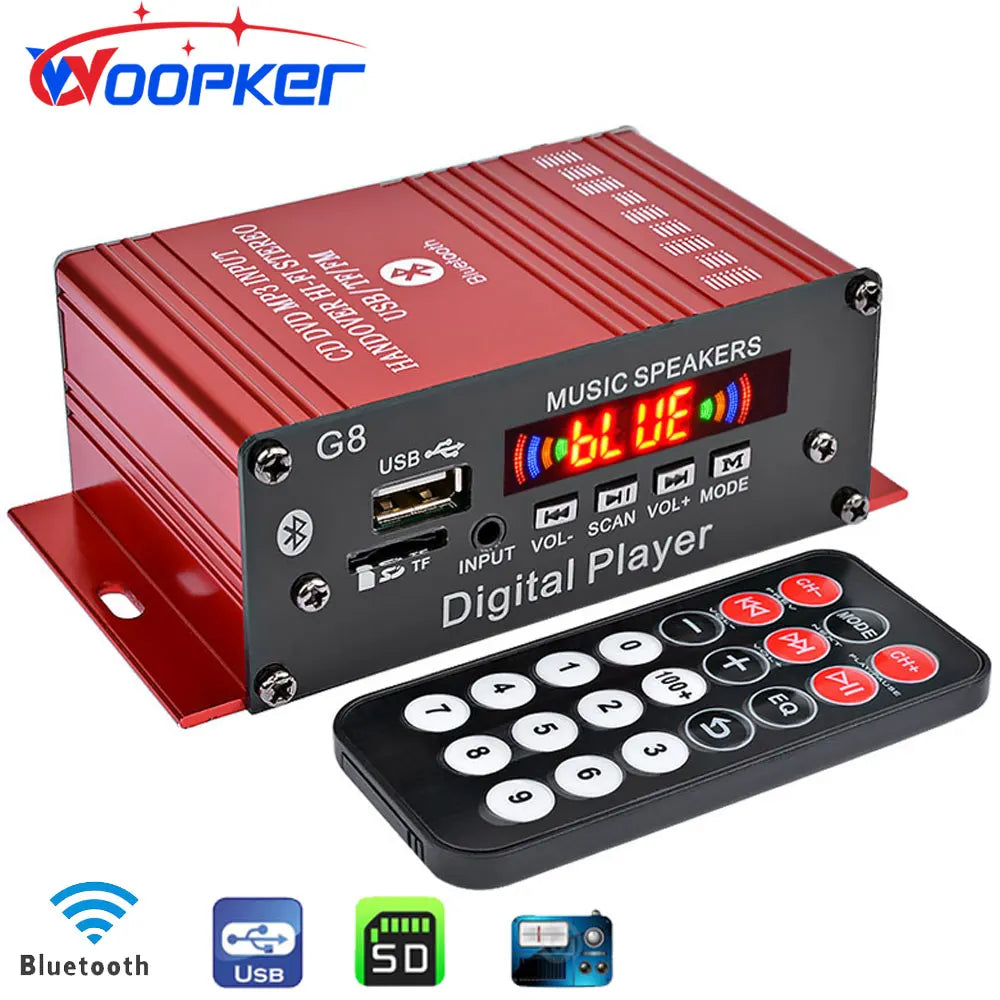 Mini HIFI Stereo Digital Amplifier Channel 2.0 Bluetooth 5.0 FM USB Home Theater Sound System G8  Power Amp Remote Control
