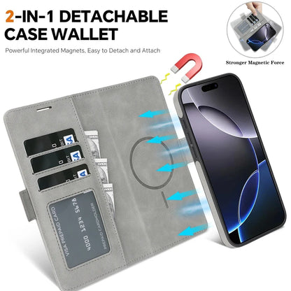 2 in 1 Magsafe Wallet Case For iPhone 17 Promax Air 16 Pro Max 15 Plus 14 13 12 iphone17 Cards Slot Leather Flip Phone Cover