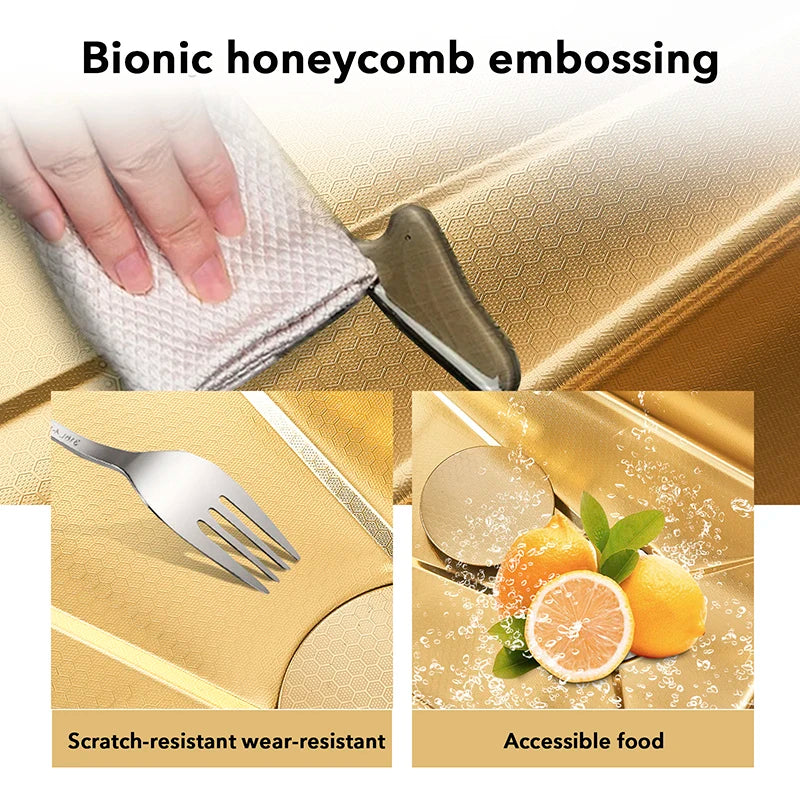 Golden Double Waterfall Sink Stainless Steel Kitchen Sink Embossed Large Single Slot Wash Basin Washing Pond For Kitchen