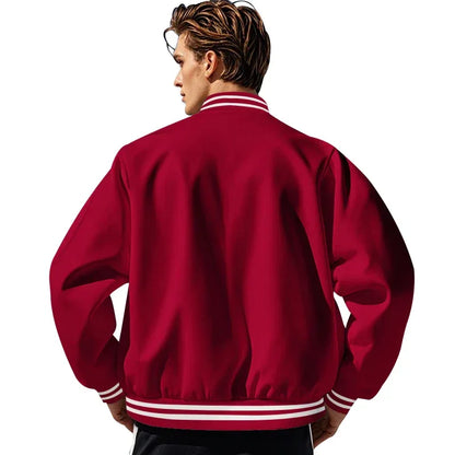 Men's Baseball Jacket with Stand-up Collar Button, Flight Jacket Monochromatic Loose, Casual, American Sports, Autumn and Winter