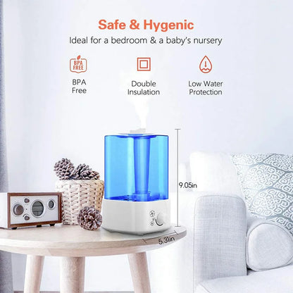 Silent Cold Mist Humidifier 2 Liter Small Air Humidifier, Suitable for Bedroom/Living Room US Plug