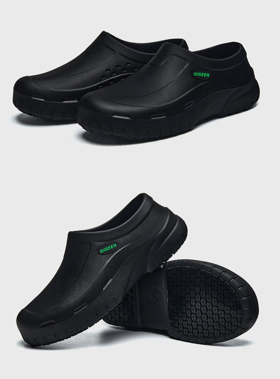 Men's Chef Shoes Waterproof Slip-On Lightweight Soft Anti-Slip Kitchen Hotel Work Shoes Easy to Wear Comfortable Food Service Fo