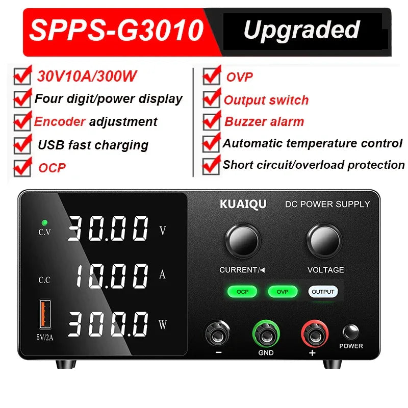 KUAIQU High Precision 30V10A Adjustable DC Stabilized Power Supply, Laboratory Specific Digital Display Power Supply, Aging Test